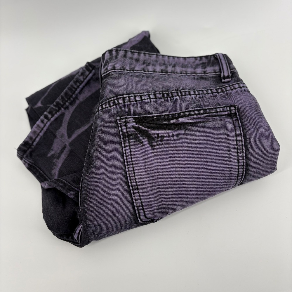 Womens M Acid Wash‎ Distressed Jeans Purple Black Y2K Baggy Grunge Distressed